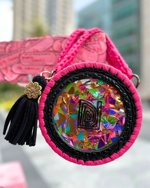 Circle Hot pink Handbag with colorful mirror pieces 