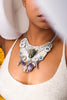 "Custom statement necklace with pyrite crystals, chains, stainless steel, crystal healing, metal keys and glass beads."